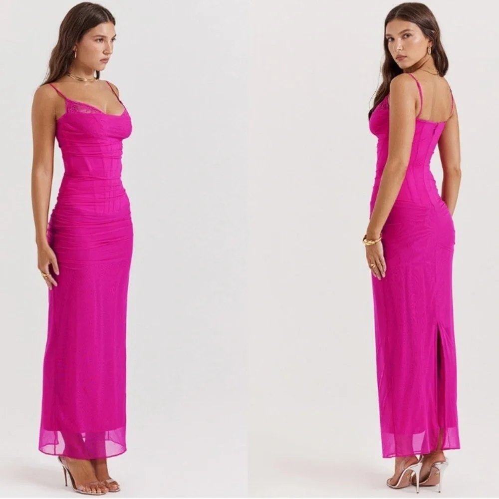 NWOT HOUSE OF CB 'Nalini' Fuchsia Maxi Dress sz L + xl